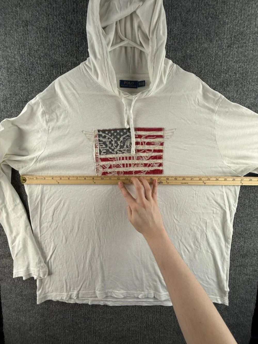 Polo Ralph Lauren Lightweight USA Flag 2XL White Sweater Pullover Graphic Hooded